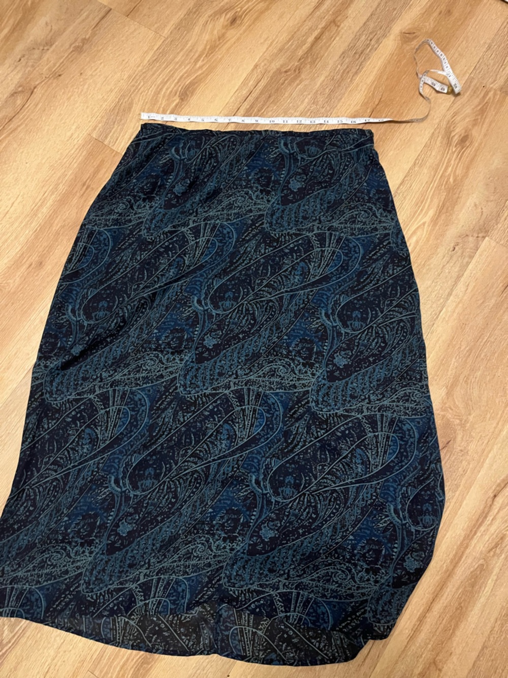 Requirements Navy and Teal Patterned Midi Skirt